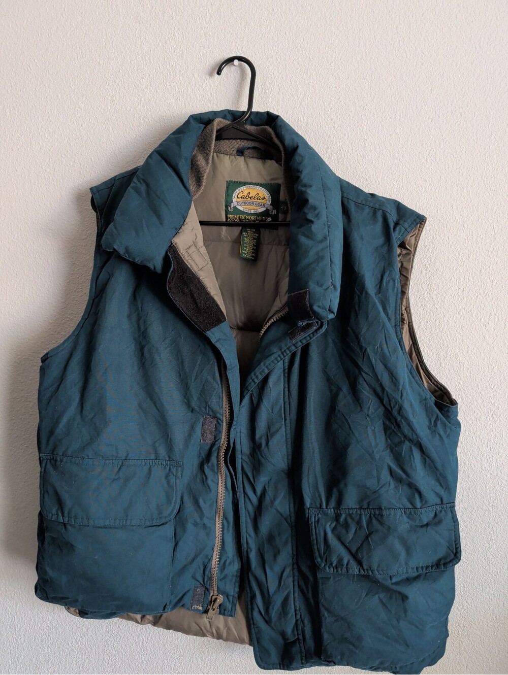 Cabela's blue puffer vest Large goose down filling Teal